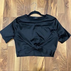 Crop Black Satin Knot Top